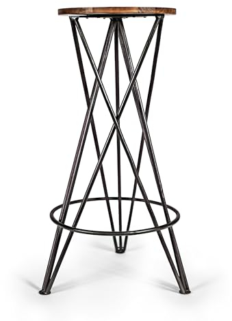 xcllnt Graceful Grace – Handmade Industrie-Design Hocker aus Metall mit Holzsitz in schwarz
