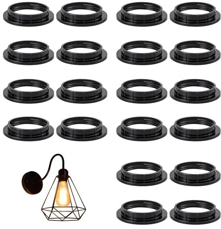 YJFY Lot de 20 bagues à vis pour douille de lampe avec deux filetages résistants à la chaleur - Pratiques pour abat-jour ou abat-jour en verre (noir, trou intérieur E27 de diamètre 39 mm)