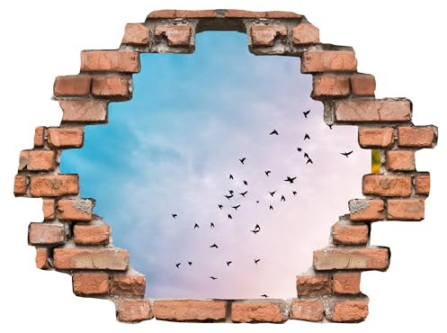 Indigos UG - 3D Optik Wandtattoo - 60x34 cm - Wandaufkleber - Himmel - Durchbruch Wanddeko - Mauer - Landschaft, Ausblick - für Wohnzimmer, Schlafzimmer, Küche, Bad, Kinderzimmer