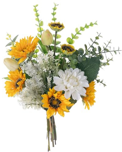 XD MEXL Sonnenblumen-Hochzeitsstrauß, realistische Seide, künstliche Sonnenblume und Tulpen, Blumenstrauß, Arrangement, künstlicher Sonnenblumen-Brautstrauß für Zuhause und Party, Tischdekoration