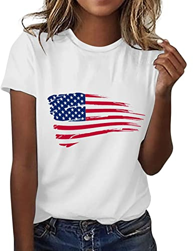 CGGMVCG Niedliches Oberteil für Damen, lässig, Amerika-Flagge, Rundhalsausschnitt, kurzärmelig, Bluse, Tops, T-Shirt, T-Shirt für Damen
