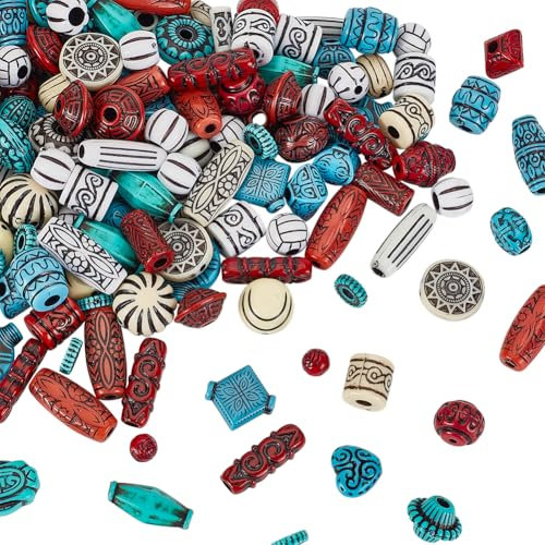 PH PandaHall 170 Stück Undurchsichtige Acrylperlen Verschiedene Perlen Strukturierte Runde Röhrenperlen Bemalte Perlen Für Die Herstellung von Armbändern Halsketten Ohrringen Und Schlüsselanhängern