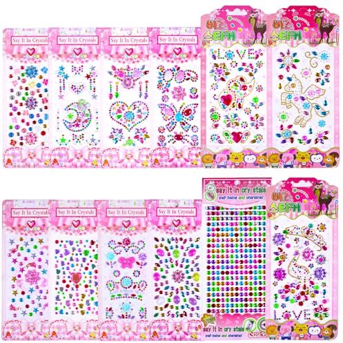 DONQL 12 Blätter Glitzersteine Selbstklebend, Acryl Bunt Strasssteine Selbstklebend, Aufkleben Glitzersteine Zum Basteln, Verschiedene Formen Glitzer Sticker für DIY Textilien, Mädchen, Gesicht, Nagel