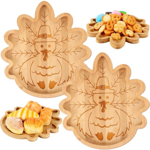 2 Stück Thanksgiving-Truthahn-Charcuterie-Brett – Bambusplatte, Käsetablett, Geschirr, Servierteller für Süßigkeiten, Kekse, Zuhause, Party, 31 x 29 cm