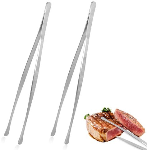 volumoon Pinze da Cucina, 2 Pezzi Pinze da Barbecue in Acciaio Inossidabile, Pinze da Bistecche Multifunzione per Cucina, Pinzette per Carne per Grigliare, Barbecue, Cucinare (Argento, 30 cm)