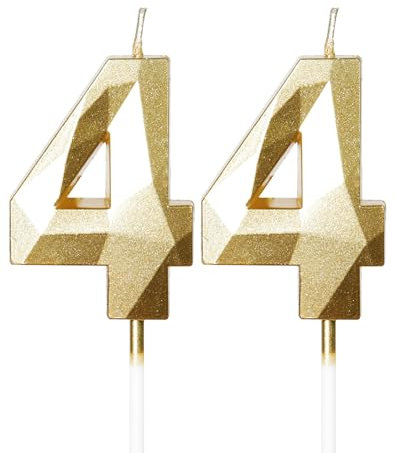 Gold Kerzen zum 44th Geburtstag, 3D Gold Zahl 44 Kerze für Kuchen, Frauen Männer 44th Geburtstag Dekorationen, Gold Kuchendekorationen, Gold Kerze Kuchen für Geburtstagsfeier Hochzeitstag