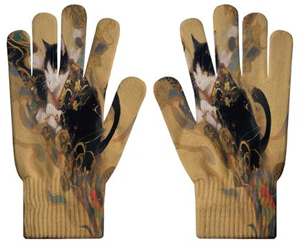 Winterhandschuhe Für Damen Und Herren – Lustige Arbeitshandschuhe Mit Katzenmotiv Im Chinesischen Stil, Thermo-Strickhandschuhe, Touchscreen-Handschuhe Für Damen Zum Laufen Im Freien, Sms-Arbeit