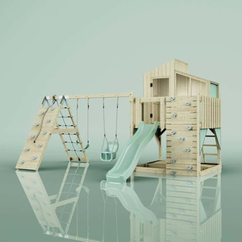 PolarPlay Spielturm Finn aus Holz in Grün Babyschaukel