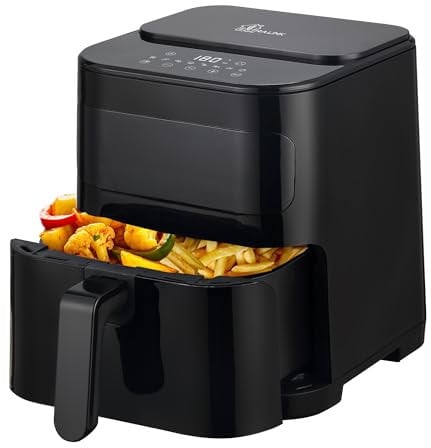 Extralink 1600W Airfryer 5.2L - Heißluftfritteuse mit 8 Kochfunktionen, Friteuse Heißluftfritteuse, 80°C bis 200°C, Energiesparend, LED-Touchscreen, 90% Weniger Fett für Gesunde Mahlzeiten