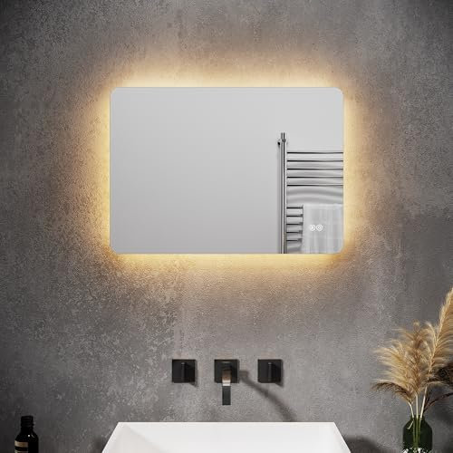 SONNI Rechtecke Badspiegel mit Beleuchtung, LED Wandspiegel 50 x 70 cm, Badezimmerspiegel mit Anti-Fog-Funktion, in DREI Lichtfarben einstellbar Modern Spiegel