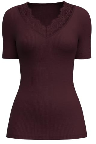 CALIDA Silky Wool Joy T-Shirt Damen | Kurzarm-Shirt, temperaturausgleichend, angenehm leicht und mit zarten Spitzendetails