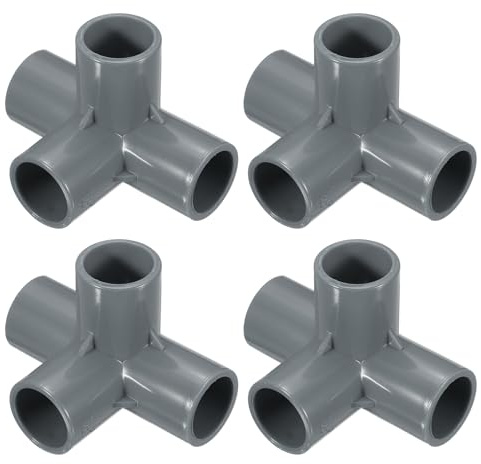 sourcing map 4 raccordi in PVC, 4 vie, raccordi in PVC da 2,5 cm e 2 cm, connettori in PVC a gomito in PVC, raccordi per tubi in PVC, per mobili in PVC, per struttura di supporto da giardino fai da
