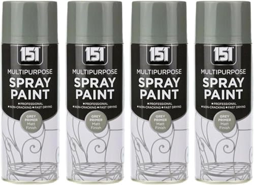 MIXEL Grey Primer Matt Spray Paint, Quick-Drying, Easy to Apply, DIY Enthusiasts, Crafting, Perfect for Wood, Metal, Plastic, Interior and Exterior Use, 400ml, (4 Pcs)