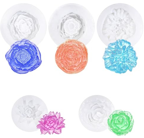 MICHIHOMIE 5 Stück 3D Kerzen Silikonform Blumen, Rosen Nelke Pfingstrose Silikonformen Gießformen für Schokolade, Süßigkeit, Kuchen Dekoration, DIY Herstellung