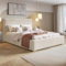 MOTIVENA Arizona Polsterbett 120x200 mit Bettkasten, Bett 120x200 mit Stauraum, Bett Kopfteil Samt, ohne Matratze, Bett Samt, Polsterbett 120x200 Beige Creme
