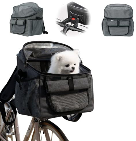 Fahrradkorb für Hunde,Fahrradtasche für Haustiere,Hundekorb Fahrrad Vorne 5kg,Atmungsaktive Hundefahrradkorb Vorn,Faltbarer Fahrradkorb Vorne für Hunde mit Lenkeradapter für Reiten,Camping (Schwarz)