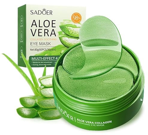 60Pcs Aloe Vera Augenpads, Augenpad Gegen Augenringe, Mit Hyaluron & Kollagen & Aloe Vera Extrakt, Augenpads Gegen Falten, Tränensäcke, Puffiness