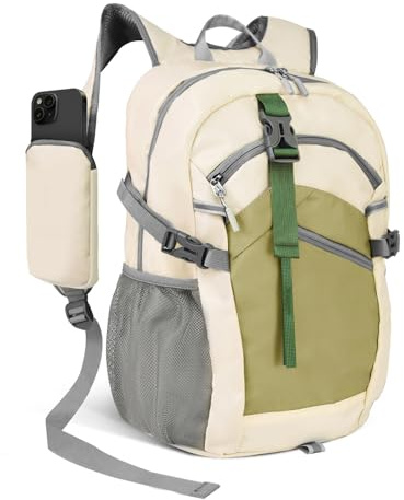CEATHYRA Kleiner Wanderrucksack, 20 l, leichter Reiserucksack mit Handytasche, Wanderrucksack für Damen und Herren, Beige