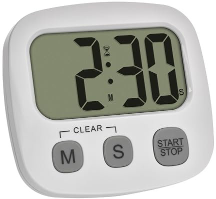 TFA Dostmann Digitaler Kurzzeitmesser zum Sport/Kochen/Lernen, 38.2057.02, inklusive Stoppuhr und Uhrzeit, magnetisch, großes Display, Eieruhr, Küchen-Timer, Sport-Timer, weiß