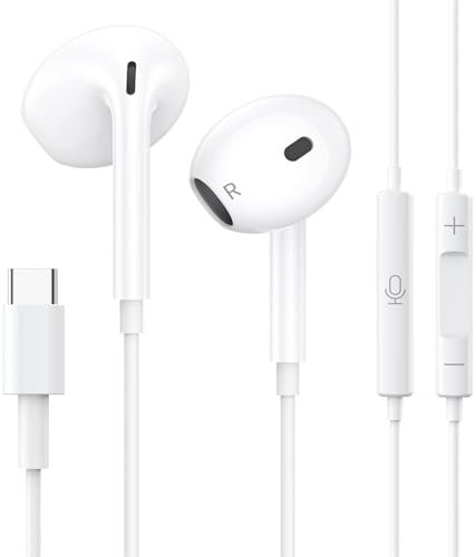 USB C Headphones,Wired Type C Earphones with Mic & Volume Control,In Ear Earbuds Hi-Fi Noise Cancellation for Samsung Galaxy S23 S22 S21 A53/54,iPhone 16/16 Pro/15/15 Pro,Pad Pro 2022,Google Pixel