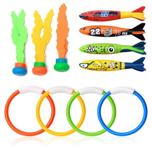 Tashce Lot de 11 jouets de plongée sous-marins, anneaux de plongée pour enfants, jouets de piscine, couler rapidement sous l'eau, jouets de piscine pour jeux sous-marins et entraînement de plongée