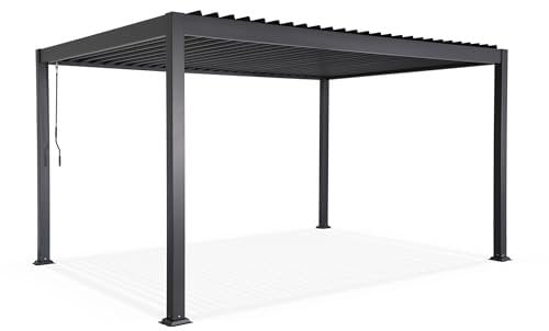 AirDay – Pergola bioclimática 3x4 m – Cenador independiente de jardín con cuchillas orientables de ancho completo, estructura de aluminio antracita, cobertizo terraza diseño, evacuación agua por