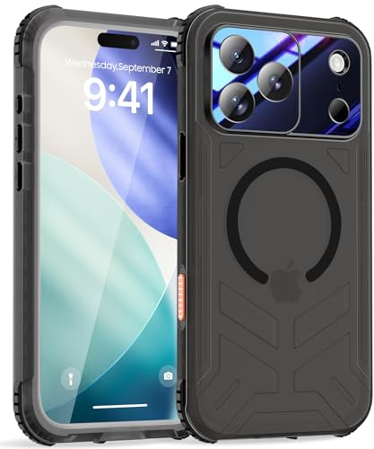 Beeasy für iPhone 17 Pro Hülle Wasserdicht für MagSafe, 360 Grad Outdoor Panzerhülle Wasserfest Staubdicht Handyhülle, Stoßfest Schutzhülle mit Displayschutz 6,3, Matt Schwarz