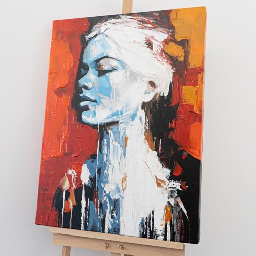 AUREDAS Handgemaltes Acrylgemälde 75x100 cm – abstraktes Frauenportrait in Schwarz, Rot & Orange – Hochformat auf Baumwollleinwand ohne Schattenfugenrahmen – Atalantum