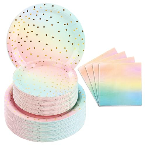 DAJAVE 150 Pcs Party Paper Plates, 7inch 9inch Pink and Gold Paper Plates