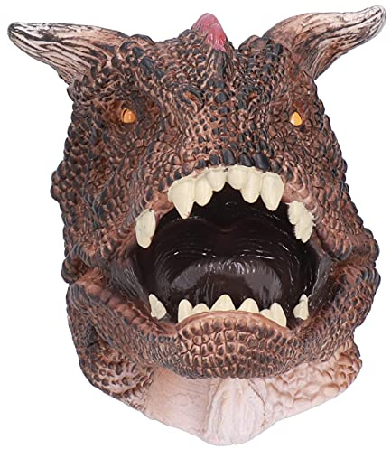 OVAQUIXI Langlebige Carnotaurus-Handpuppe, Glatte Zähne, Sicheres Dinosaurierspielzeug für Unterricht, Geschichtenerzählen und Kindertagesstätten, 6,3 X 4,7 X 3,1 Zoll Große PVC-Handpuppe