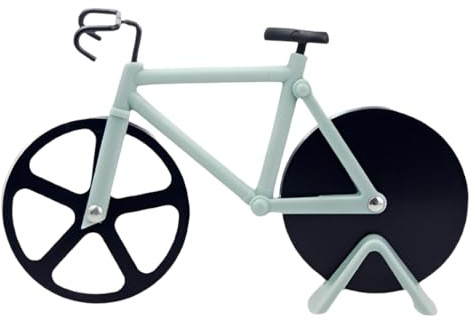 Pizzaschneider, Fahrrad-Pizzaschneider, Edelstahl Pizza Schneider Lustige Pizzaroller aus Antihaftbeschichtetem, super scharfe Klingen, Neuheit, Geschenk, 19 cm, hellblau