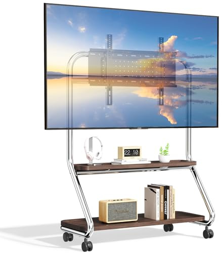 CNTSLNB TV Ständer mit 2 Holzablage und Lochplatte für 32-75 Zoll Silber | Fernsehständer mit Rollen, Höhenverstellbarer TV Wagen für Büro, Schule und Zuhause bis 50 KG, Max.VESA 600x500mm