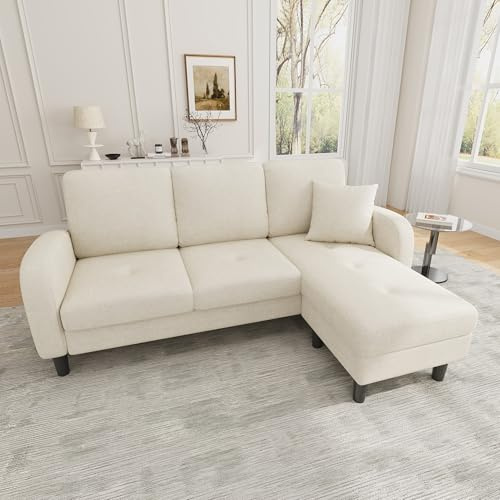 LinoraFurn 166x118x77cm,L-förmiges Ecksofa mit Chaiselongue – 3-Sitzer Sofa, Cordstoff, Kunststoffbeine, Modulares Design, Ideal für Wohnzimmer, Apartments und Büros (beige)