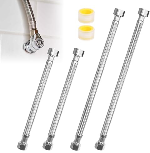 Lot de 4 tuyaux flexibles 3/8 - Filetage intérieur 3/8 - Rallonge de raccordement d'eau - 30 cm/20 cm - En acier inoxydable - Pour robinet, salle de bain, WC