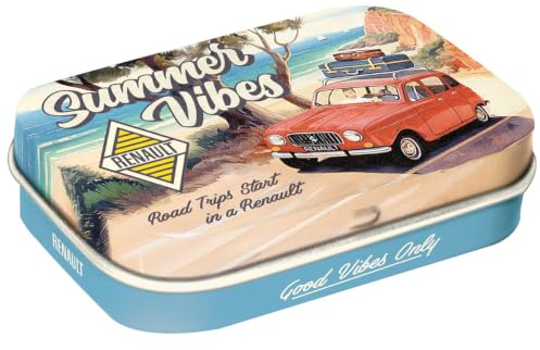 Nostalgic-Art Retro Pillendose, 4 x 6 x 1,6 cm, Renault – Summer Vibes – Geschenk-Idee für Renault-Zubehör Fans, Original Lizenzprodukt (OLP), mit Pfefferminz-Dragees, Vintage Design