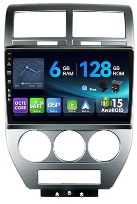 [6G+128G,Octa-Core] - MSD Autoradio für Jeep Compass 1 MK 2006-2010 | Android 15 GPS Navi Radio | CarPlay Android Auto Lenkradsteuerung Dual-Band WiFi DSP DAB | Rückfahrkamera MIC | 2 Din 10.1 Zoll