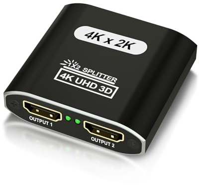 HDM Splitter 1 von 2 draußen, 4K@30Hz HDM I Spliter für Dual-Monitore, Aluminium-betriebener HDM-I Splitter für Spiegelbildschirm, 1x2 Duplikator unterstützt HD 1080P für Fire Stick X Box Roku Blu-ray