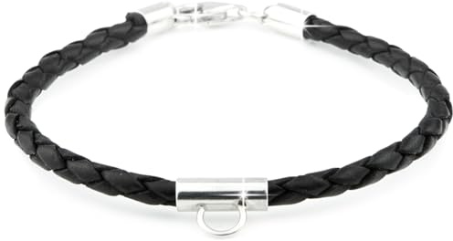 Gravuren Feller Charm Bettelarmband aus schwarzem Leder mit Silbereinsatz 925