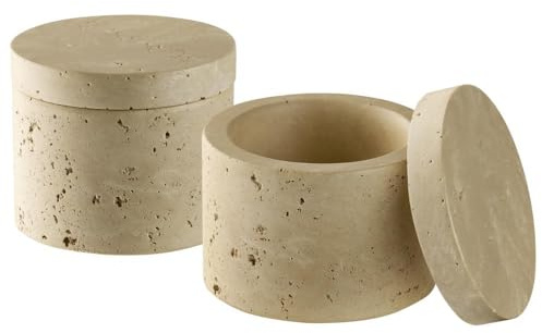 APS 15918 Dose MINERA 2er Set - Beton, Ø 6 cm, H: 5 cm, Travertinoptik, Unikat