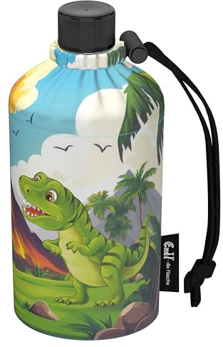 Emil Glas Trinkflasche Dino – isolierte Kinderflasche für Kindergarten & Schule, auslaufsicher, schadstofffrei für Mädchen und Jungen (0,3l)