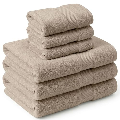 NARCISO Set Asciugamani Bagno Viso e Bidet 6 Pezzi (3 Viso 50x100cm e 3 Bidet 40x60cm) Ogni Asciugamano è Realizzato in Spugna di Cotone Alta Assorbenza, Morbido e Resistente all’Usura (Tortora)