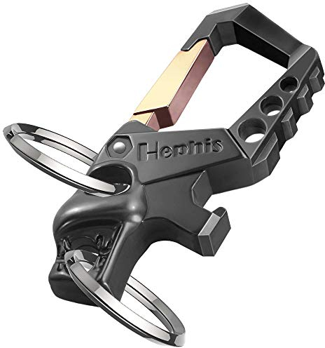 Hephis Heavy Duty Schlüsselanhänger Flaschenöffner, Carabiner Car Key Chains für Männer und Frauen (Schwarz und Gold)