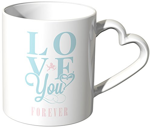 JUNIWORDS Herzhenkel Tasse - Romantische Tasse Mit Liebe Bedruckt - Love You Forever
