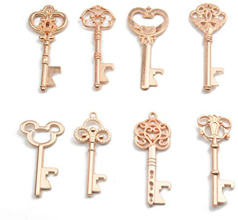 Makhry Mixed 16pcs Antique Vintage Key Bottle Openers Wedding Party Favors for Guest,Rustic Decoration (Rose Gold)