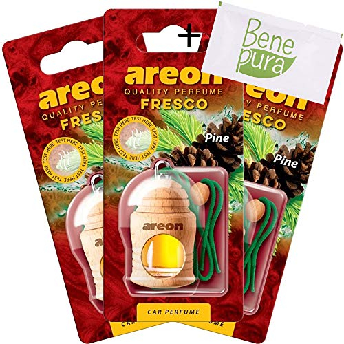AREON Auto Lufterfrischer Parfüm Fresco 4 ml - Kiefer-duft - Hängende Flasche Diffusor mit Echtholzdeckel, langlebig, Set von 3