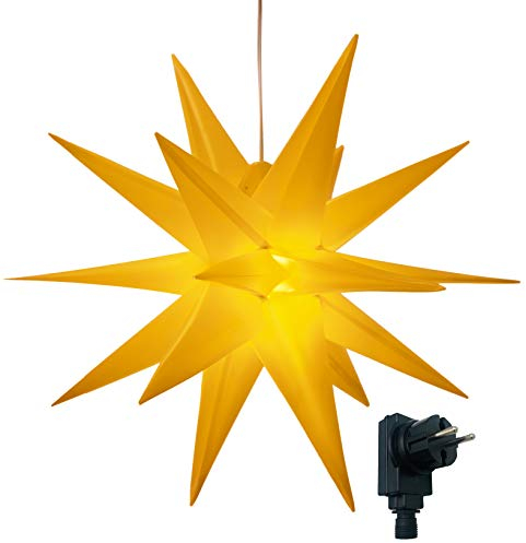 Bonetti 3D Leuchtstern inkl. warm-weißer LED Beleuchtung | für Innen und Außen geeignet | hängend | 7,5 m Zuleitung (gelb, Ø 57 cm (Netzstecker))