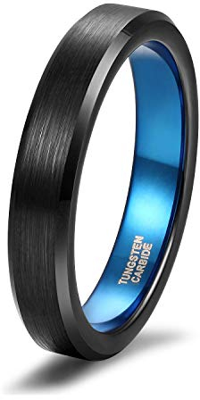 Titaniumcentral Damen Herren Ringe aus Wolframcarbid Gebürstet Schwarz Verlobungsringe Trauringe(Blau(4mm),66 (21.0))