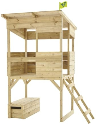 TP Toys 354P Tree Tops Holzturm Spielhaus mit Spielzeugkiste, holzfarben, 241 x 126 x 205(h) cm