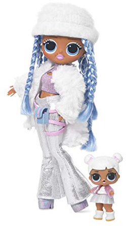 L.O.L. Surprise! 561828E7C O.M.G. Fashion Doll Winter Disco Snowlicious Snow Angel & Little Sister, Fashionpuppe mit Haaren und kleine Puppenschwester zum Sammeln, 25 Überraschungen
