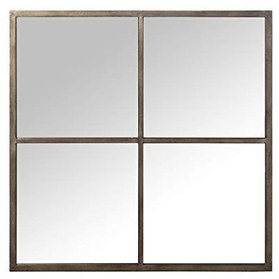 DRW Wandspiegel, quadratisch, aus Metall, Eisen, Champagner, 80 x 80 x 2 cm